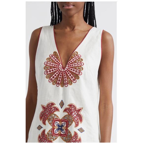 FARM Rio Mary's Tiles Embroidered Linen Dress - Size L - Picture 4 of 8